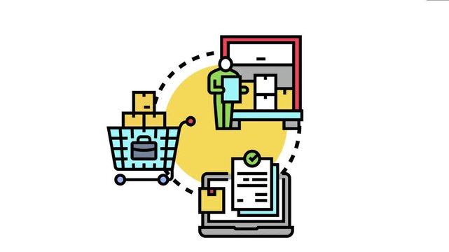 Central procurement system conceptualizing the process of inventory management. Order fulfillment. And strategic sourcing. Connecting a supplier. A shopping cart