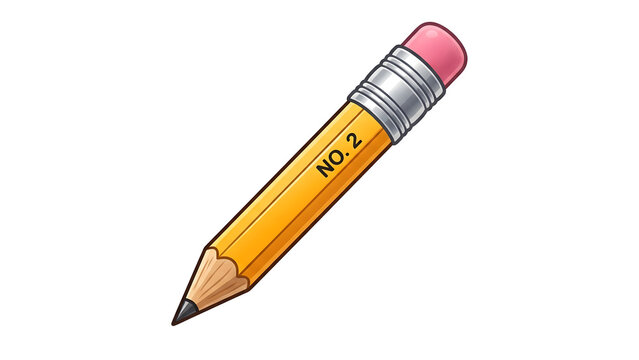 Yellow wooden number two pencil with pink eraser cartoon illustration