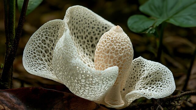 Bridal veil stinkhorn fungus in forest