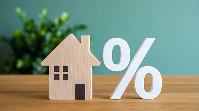 Home mortgage concept with house model, percentage symbol and financial savings