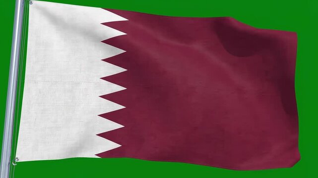 Qatar flag waving in the wind on green background