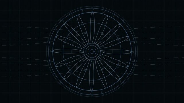 Animated Blueprint Turbine Fan Engine Schematic HUD Graphic Loop