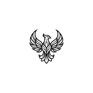 Phoenix bird vector graphic icon with elegant symmetrical wing patterns
