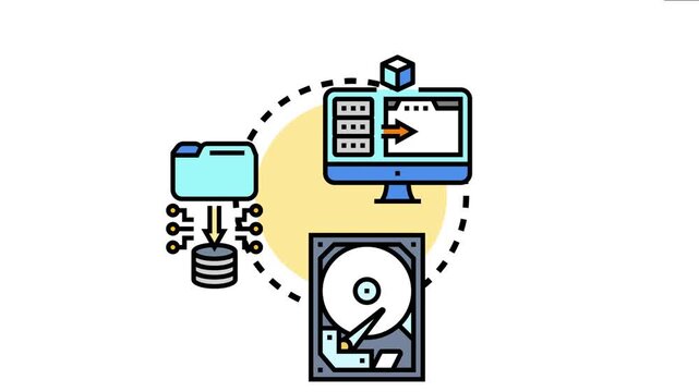 Centralized data containers system managing digital information in a cloud repository. Visualizing data storage and organization concepts with connected computer. Folder. Database