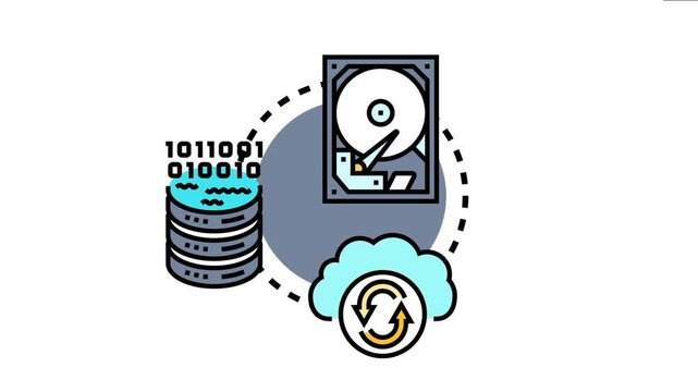 Comparing centralized hard drive storage with a distributed data lake represented by a database icon handling binary code and a cloud computing symbol with refresh arrows