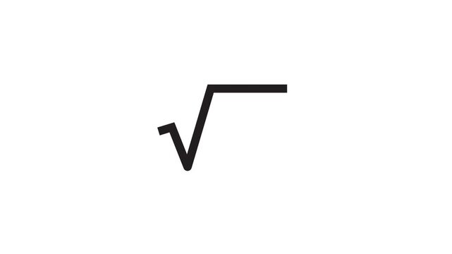Animated square root mathematical symbol; a hand-drawn black line transforms into the symbol for "squared." Suitable for educational and informational purposes; 4K video.