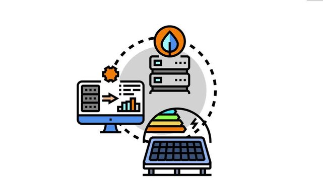 Centralized energy efficiency dashboard visualizing data from renewable sources and server infrastructure, optimizing consumption and promoting sustainable resource management