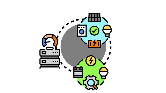 Centralized energy efficiency dashboard showing data points for smart home automation, renewable energy generation, energy savings, management, and optimization of sustainable living systems