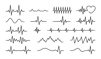 Set of various hand drawn heart beat and pulse line icons isolated on a white background © Najma