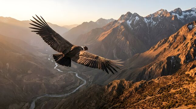 Andean Condor Gliding Above Valley