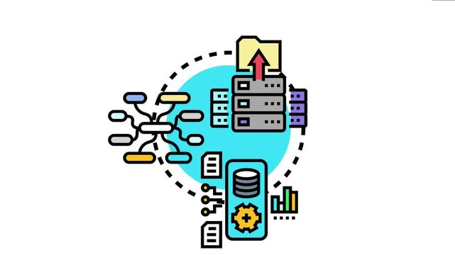System implementing efficient knowledge documentation. Data management. And information processing. Featuring servers. A creative mind map. Secure documents