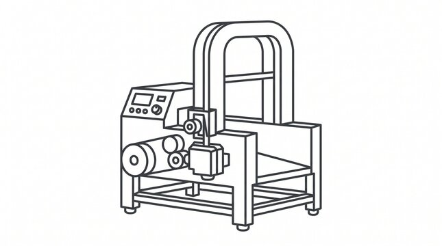 Industrial CNC milling machine schematic design on white background