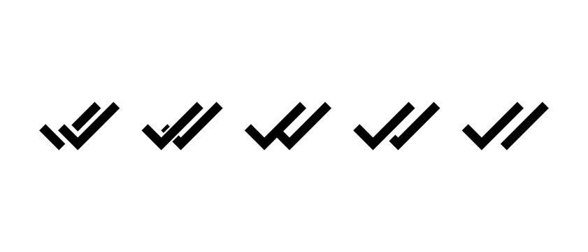 Double check mark icon set. Message read receipt, completed task, and confirmed status symbol
