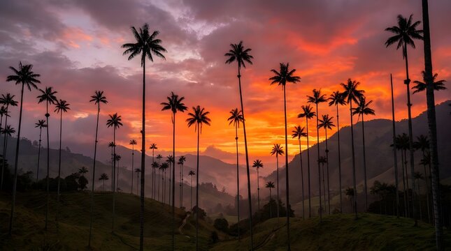 Quindio Wax Palm Silhouette Sunset