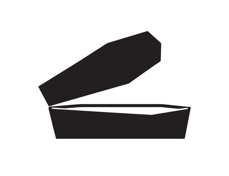 Black silhouette vector icon of an open coffin for spooky halloween party design projects
