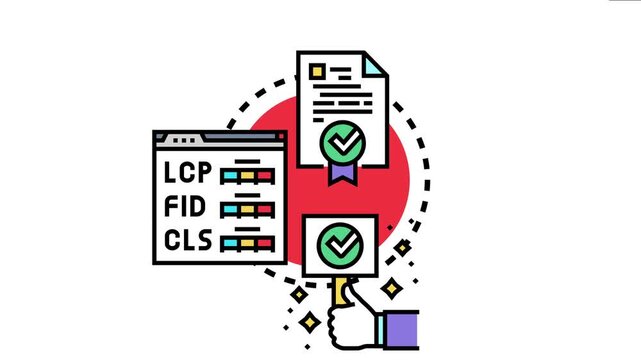 Certified credential icon document validation, web data metrics, and a hand giving a thumbs up with a checkmark, symbolizing successful verification and quality achievement