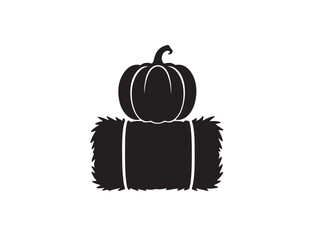 Pumpkin sitting on a bale of hay silhouette for seasonal autumn and Halloween graphic design © CreativeKeya