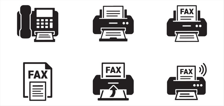 Fax machine and document vector icon set black office equipment symbols for business data communication work vector Illustrator Eps 10.eps