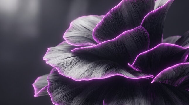 Neon Flower Bloom with Dark Textured Petals and Vibrant Purple Glowing Edges in Artistic Macro Photography