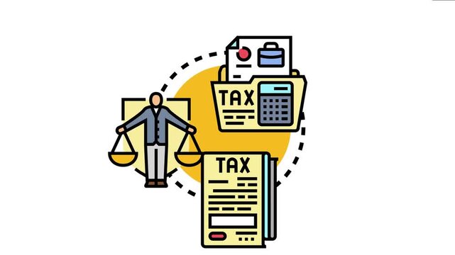 Person balancing scales, tax documents and calculator certified tax exempt standing, legal compliance, and financial regulation for an organization or enterprise
