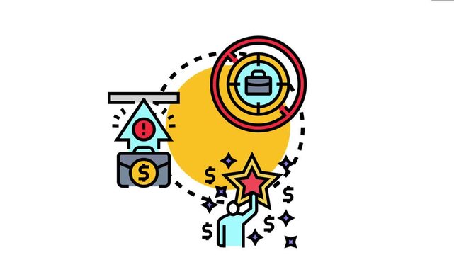 Person reaching for a star, symbolizing achievement and success, while an arrow points upwards from a briefcase, the journey towards challenging yet achievable objectives