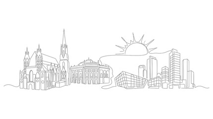 Obraz premium Continuous line art of a modern and historic city skyline