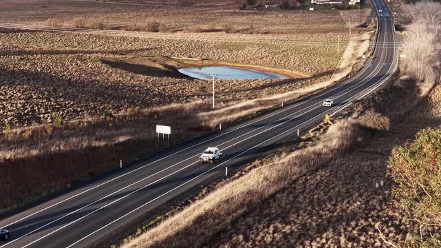 Aerial View of Vehicles Driving on Rural Highway in Australia