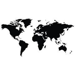 Black and white world map vector outlines continents for global travel and geography projects. © MSTSHAHANARA