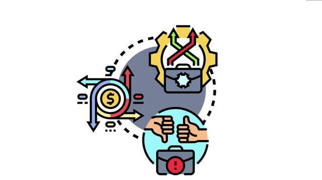 Business strategy concept for change management showing implementation flow, process analysis, transformation, decision making, risk, and successful adoption