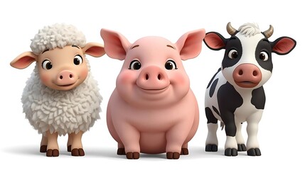 Fototapeta premium Three funny cartoon pigs standing together smiling