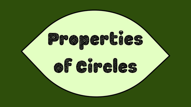 Properties of Circles educational slide, geometry lesson title card, green math presentation graphic for school