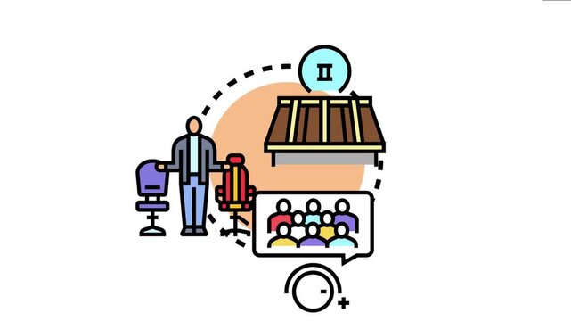 Changeover operation icon showing a person transitioning between roles, representing a new phase with team communication, collaboration, and stakeholder involvement in a business process