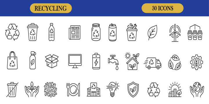 A comprehensive collection of black and white recycle  vector icons and illustration designs for creative graphic design projects