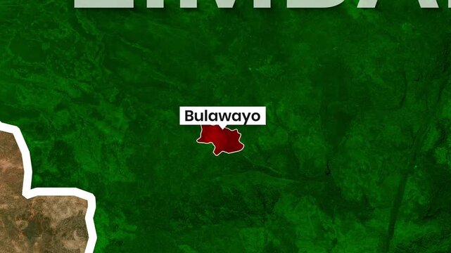 Animated motion graphics highlighting Bulawayo within Zimbabwe's borders