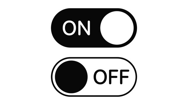 Minimalist vector graphic illustration featuring simple toggle switches with clearly labeled on and off positions for modern digital interface design elements