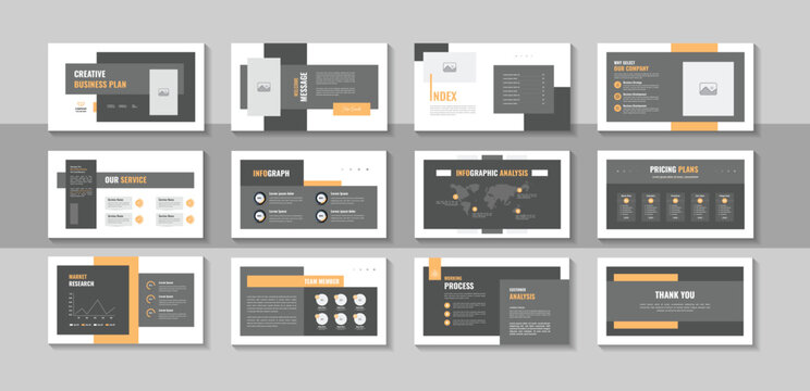 Business plan presentation pitch deck template for digital brand guidelines, company portfolio, corporate report, contemporary clean design layout and modern corporate identity vector