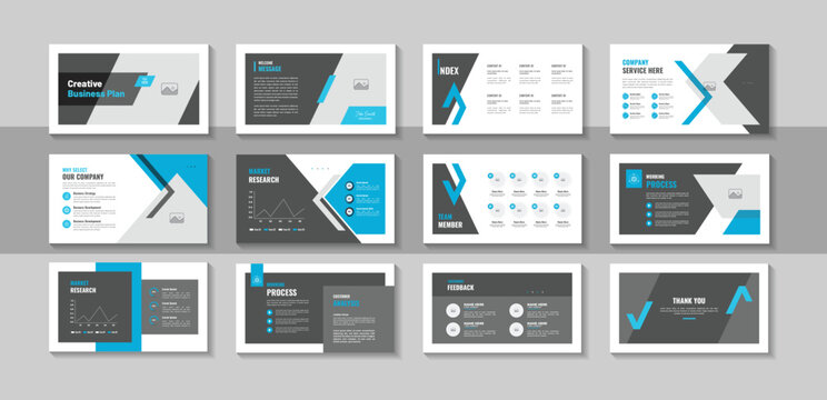 Business plan presentation layout, contemporary and clean pitch deck template for digital brand guidelines, company portfolio, corporate report and professional business vector