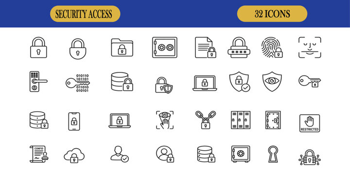 A comprehensive collection of security access and cyber threat  themed vector icons and illustration designs for professional web projects