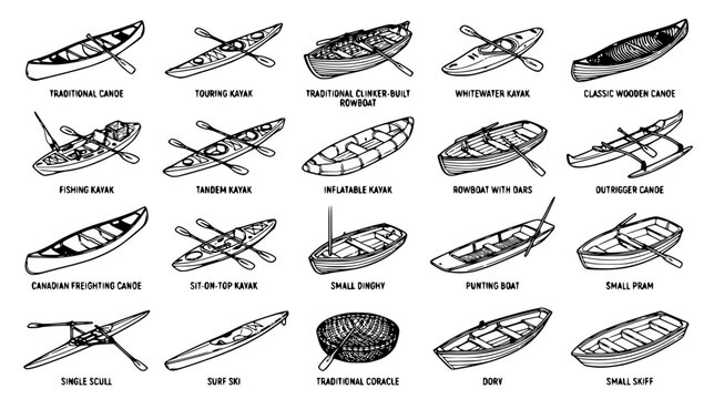 Boats and canoes illustrated 202608301943 set with simple line art design featuring outline, illustration, graphic elements with clean design and vector art