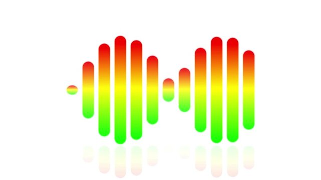 Animated colorful gradient audio waveform equalizer with reflection on white background