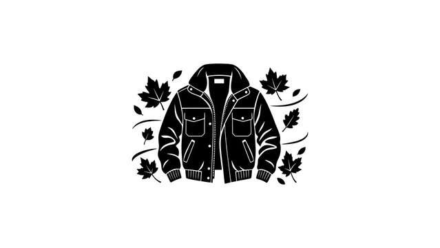 Black bomber jacket with maple leaves for autumn seasonal fashion art.