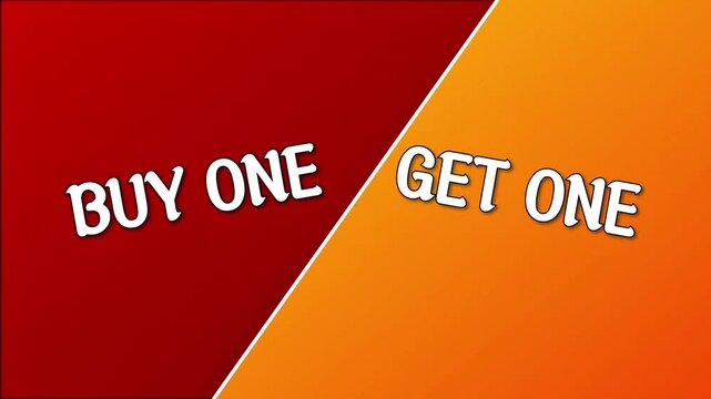 Animated Buy One Get One Free promotional sale text on dynamic red and orange background