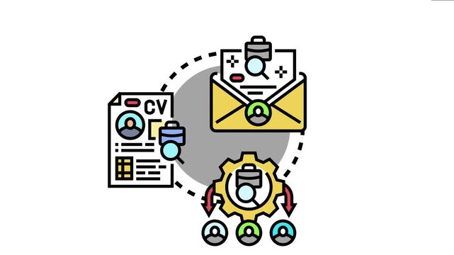Job application form concept a career search journey, including submitting a resume, reviewing candidatures, and selecting new employees for a position