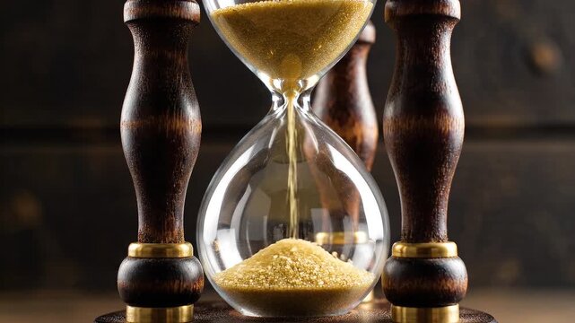 Sand Falling Slowly Inside a Vintage Hourglass