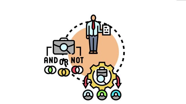 Human resources manager assessing staff qualifications and skills, using logical criteria to determine employment outcomes and professional growth opportunities for individuals