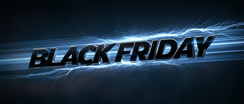 Black Friday Banner Design with Futuristic Glowing Blue Light Lines Background