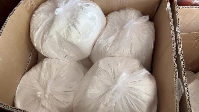 Baking ingredient organic flour packages in clear plastic bags