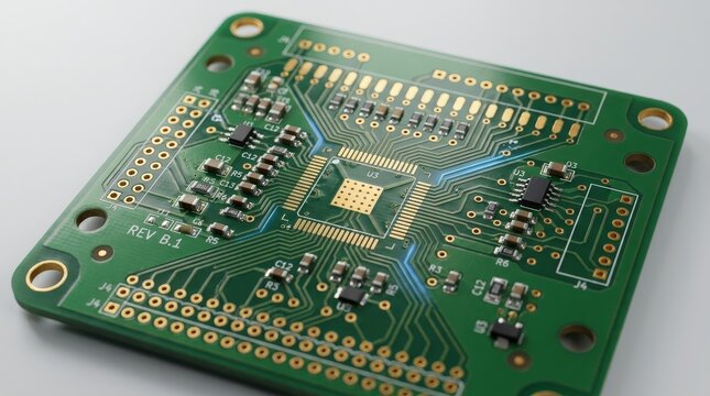 Green printed circuit board with integrated microchip and electronic components
