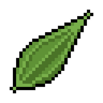Pixel Art Illustration of a Green Ridge Gourd Food Icon 