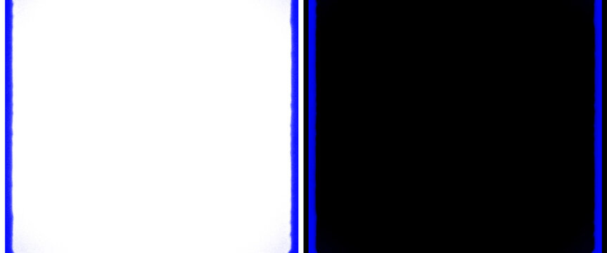 Minimalist split screen background, high contrast black and white panels, abstract geometric template with blue borders